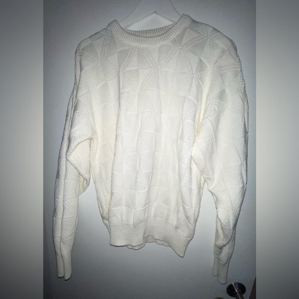 Fox Collection Men's White Crewneck Sweater Size L Large 100% Cotton Made in USA